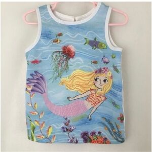 Girl’s Blue and Pink Mermaid Ocean Scene Tank Top Size 3T